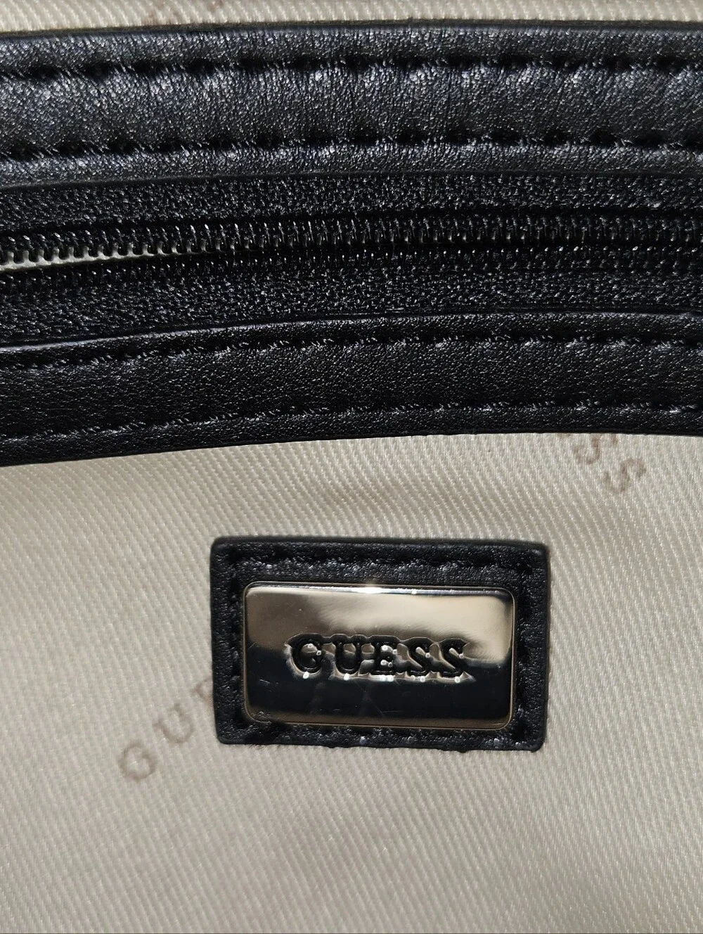 GUESS Shawna Black Faux Leather Logo Top Handle Satchel